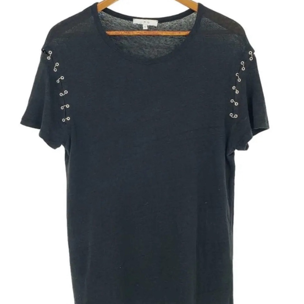 IRO Black Short Sleeve Tee with Eyelet Accents